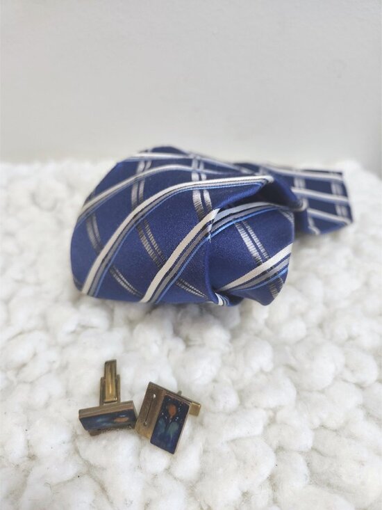 Geoffrey Beene Necktie Blue Floral Cuff Links Fathers Day Gifts - Picture 5 of 5